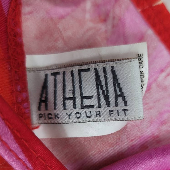 Athena Women's Pink Red Leaf Push Up Bathing Suit Top 6 - Picture 3 of 4